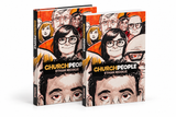 Two copies of the book 'Church People' by Ethan Nicole, standing upright against a clean white background. The book cover features a bold, illustrated graphic of various people's faces with a strong orange and black color scheme. One is hardcover, one is softcover.